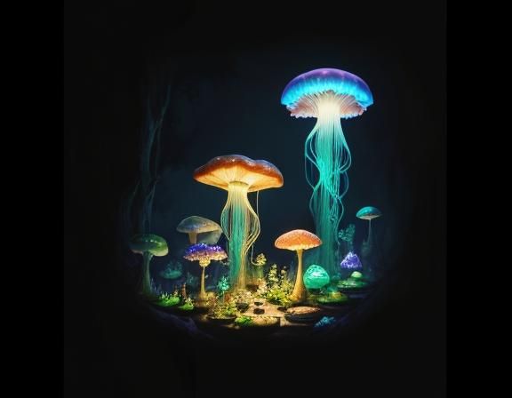 Jellyfish in Toadstool Forest, Beatrix Potter Style