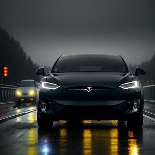 Tesla Model X Races Down Rainy Highway