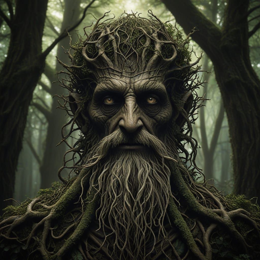 Mysterious Treebeard in Eldritch Forest Chiaroscuro