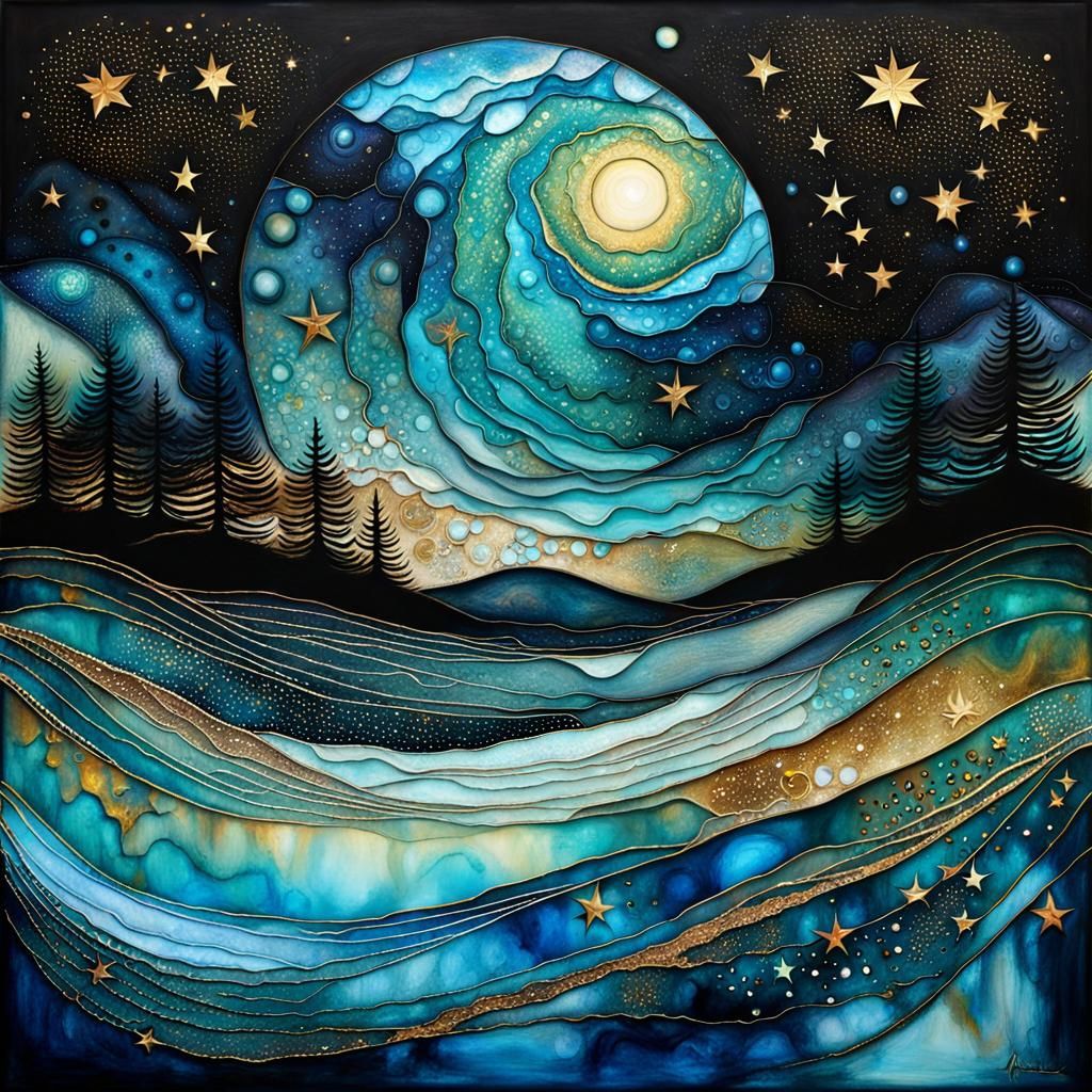 Surreal Starry Sky with Translucent Alcohol Ink