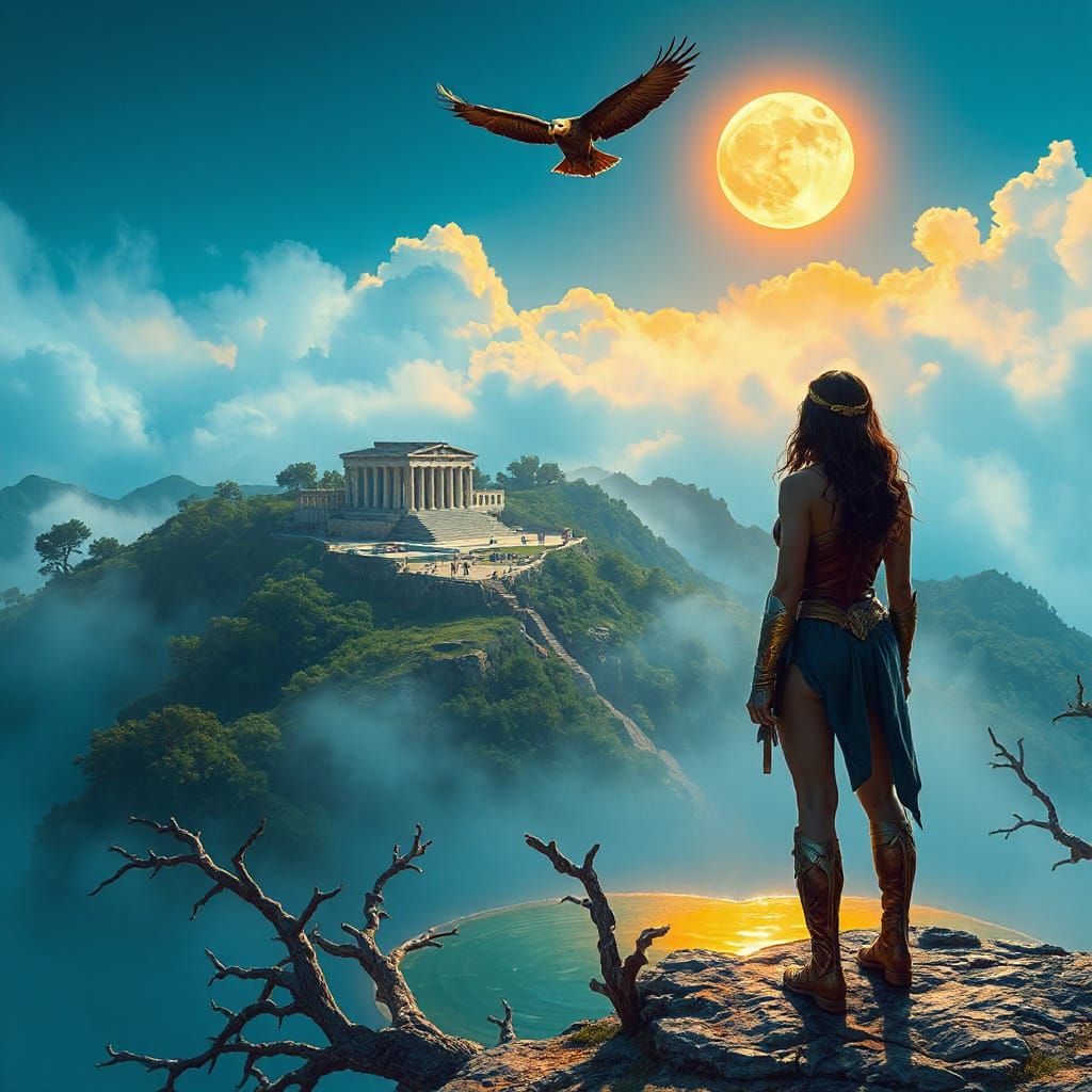 Wonder Woman on Themysciran Cliff Overlooking Ancient Greek ...
