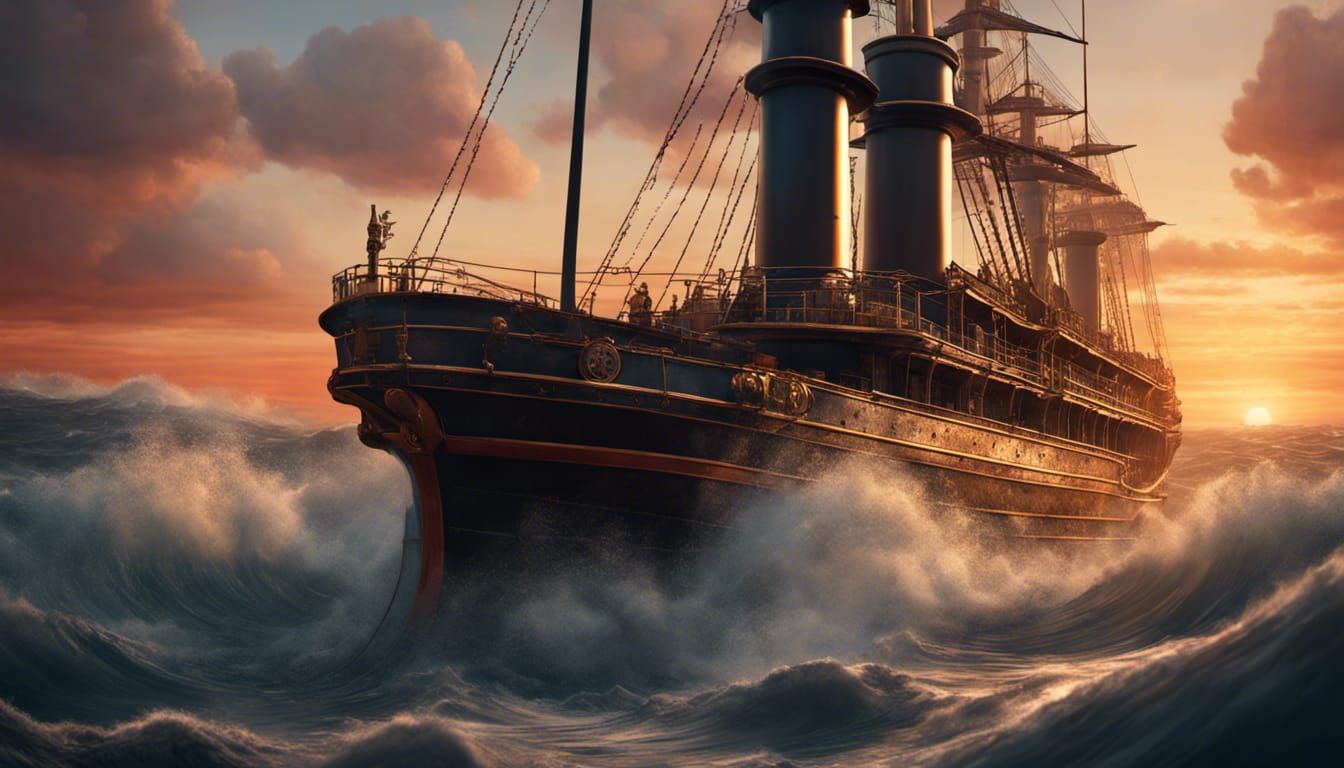 Pug on Deck of Victorian Steamship