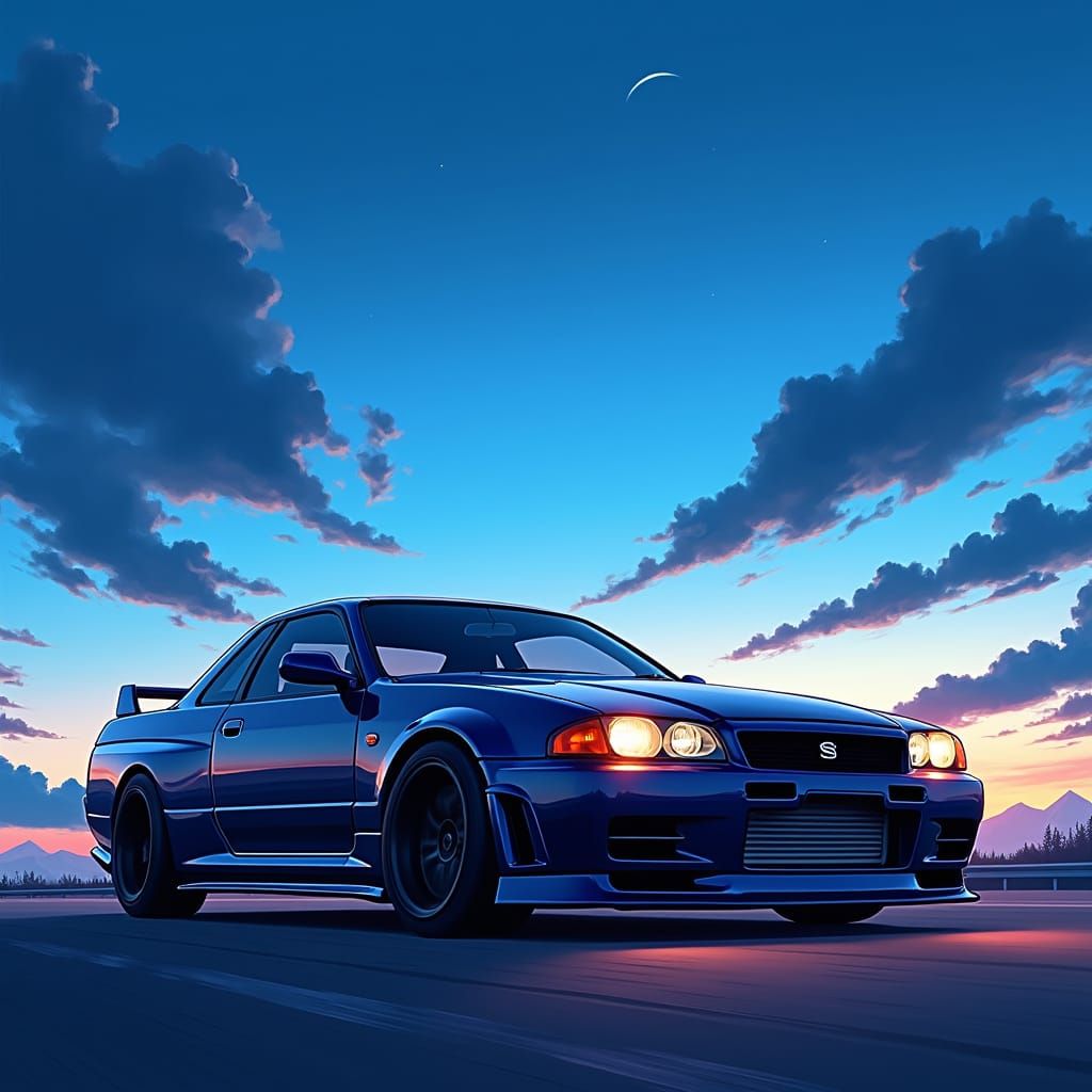 Detailed Nissan Skyline in Manga Style