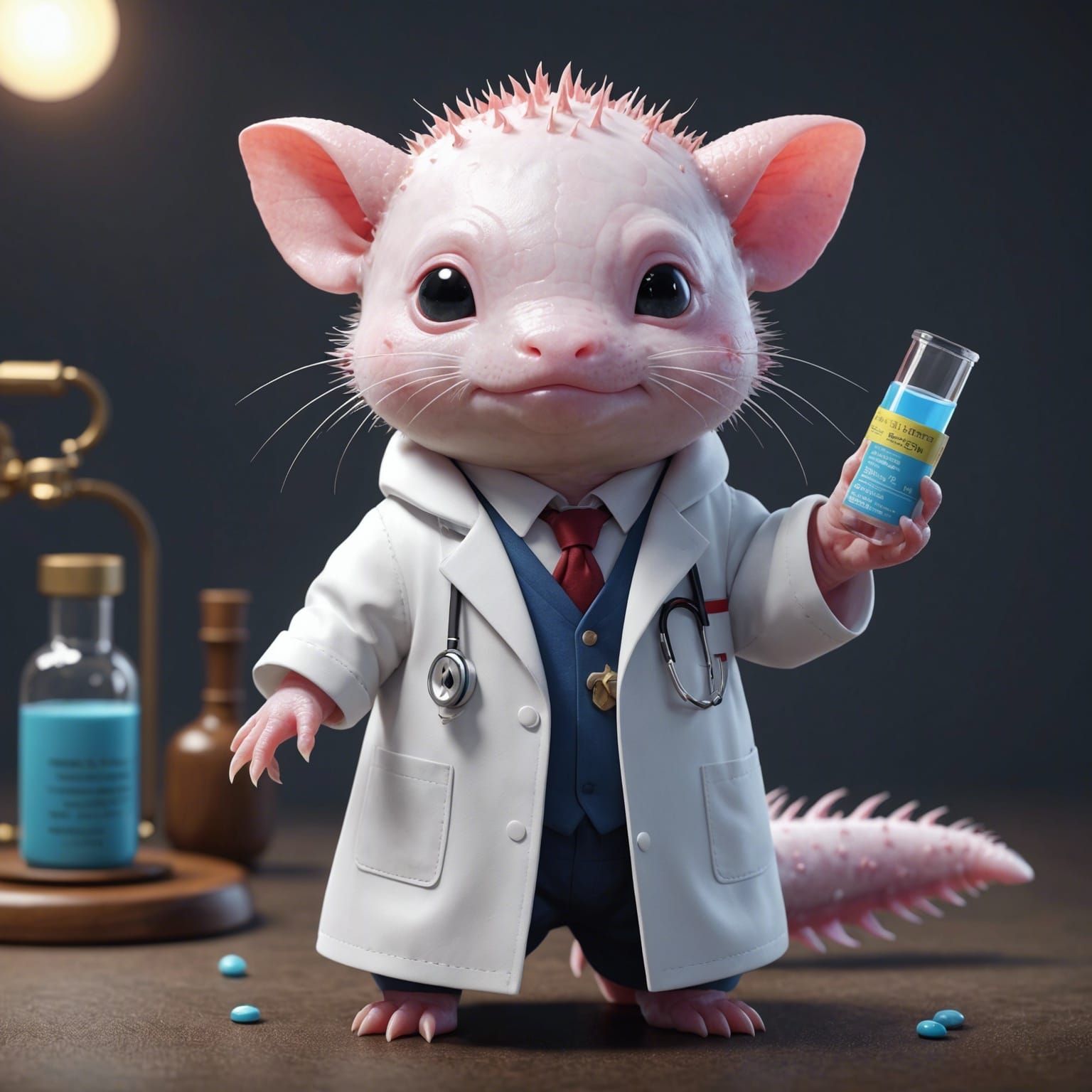 Axolotl Doctor in 3D Anime Art Style