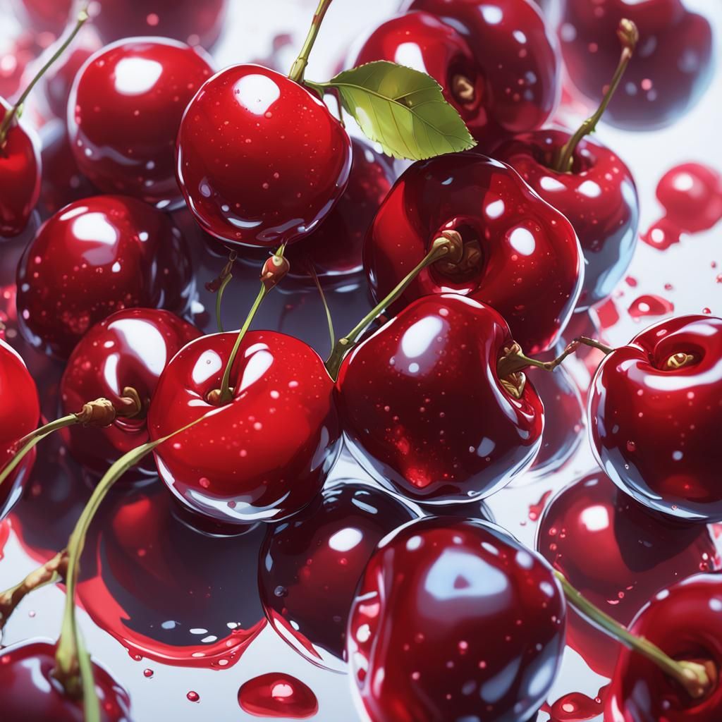 Glossy Cherries: Detailed 3D Anime Art