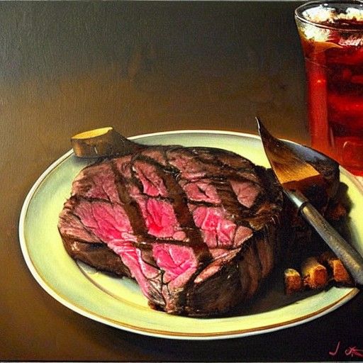 Grilled Steak with Potatoes and Green Beans Painting