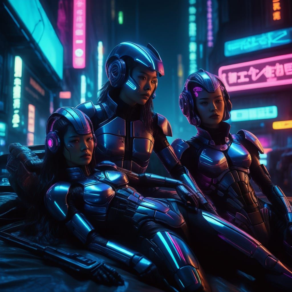 Neon Noir Goddesses in Futuristic Armor
