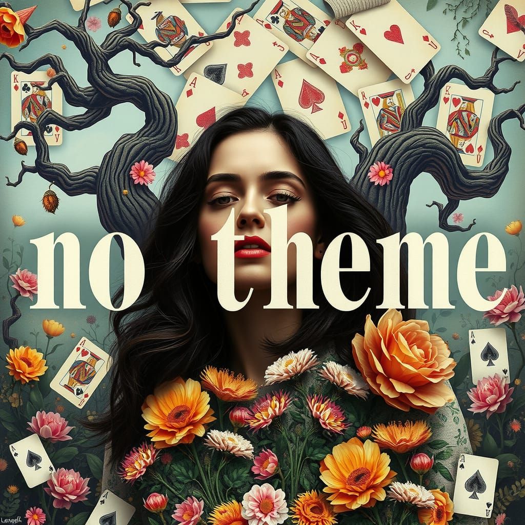 Surreal Wonderland: Woman Surrounded by Bold Letters