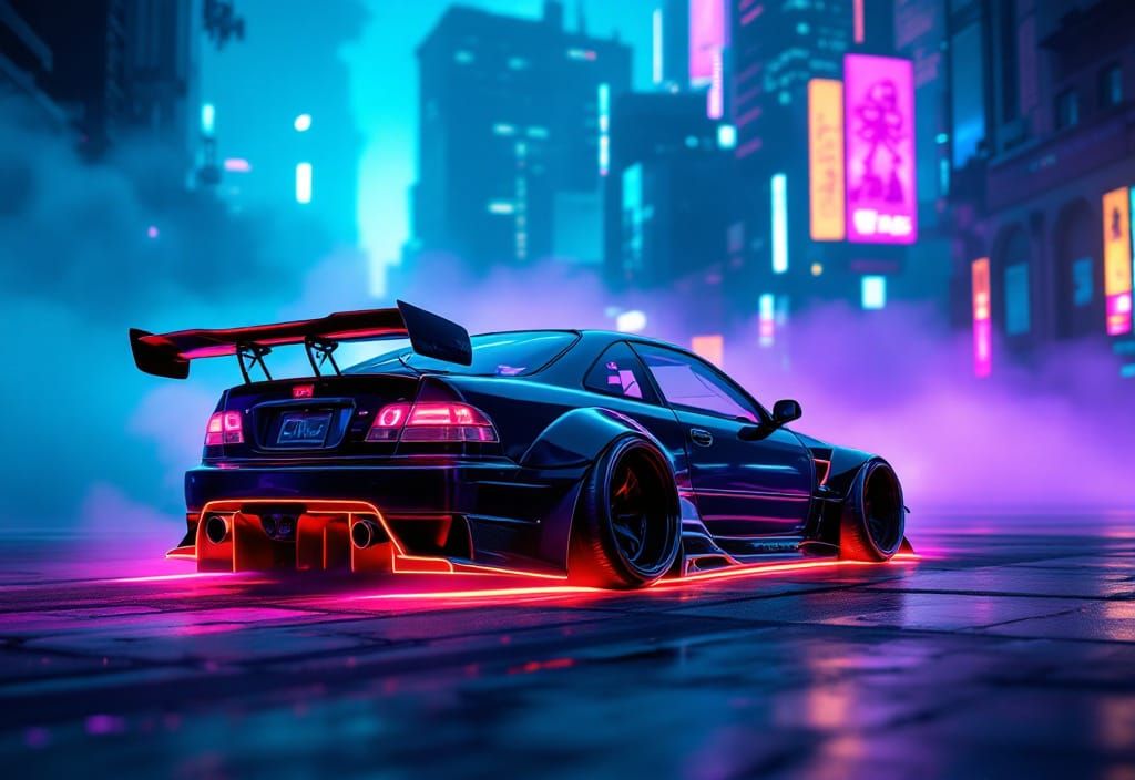 Cyberpunk Honda Civic Coupe in Electric Cityscape