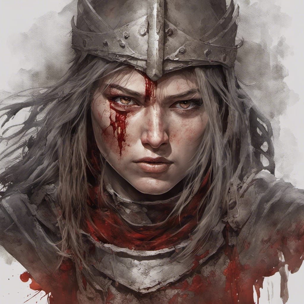 Medieval Warrior Woman Portrait in Comic Book Style