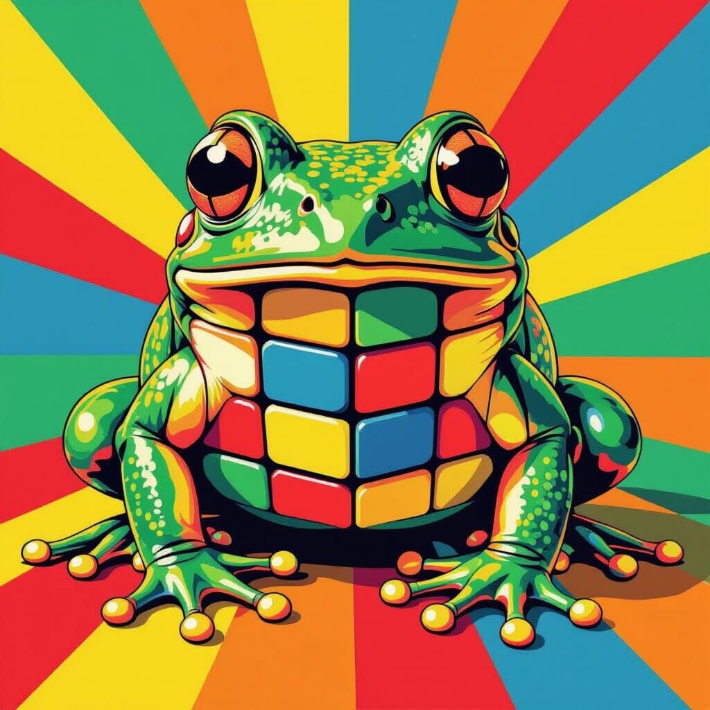 Rubik's Cube Frog in Pop Art Style