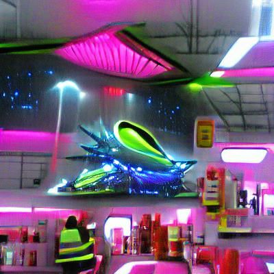 Neon Sci-Fi Alien Spaceship in Space