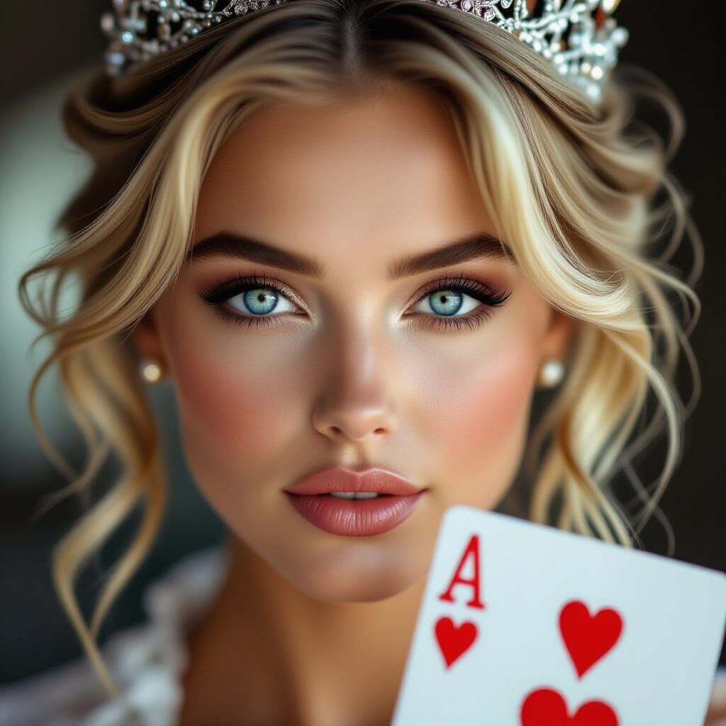 Queen of Hearts Portrait: Beautiful Blonde Woman, Blue Eyes
