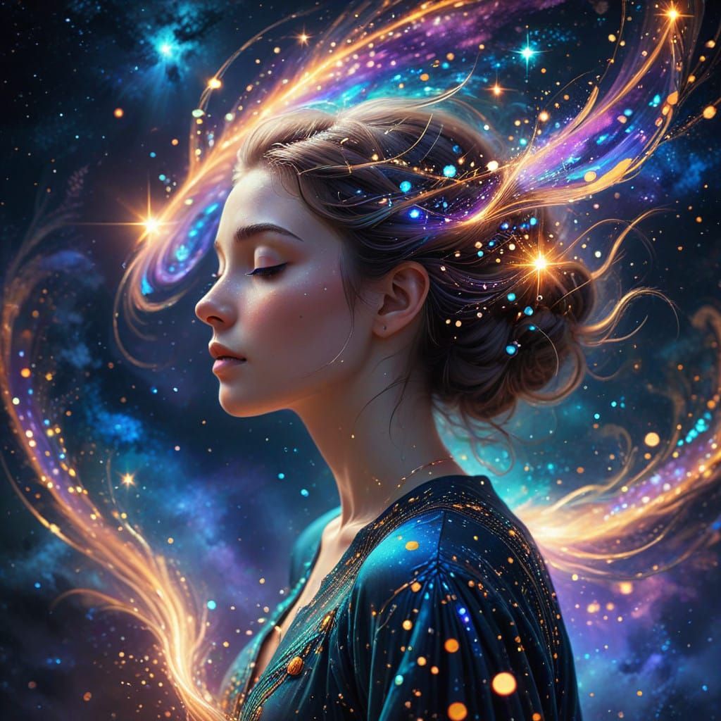 Whimsical Fey Illustration in Vibrant Galaxy