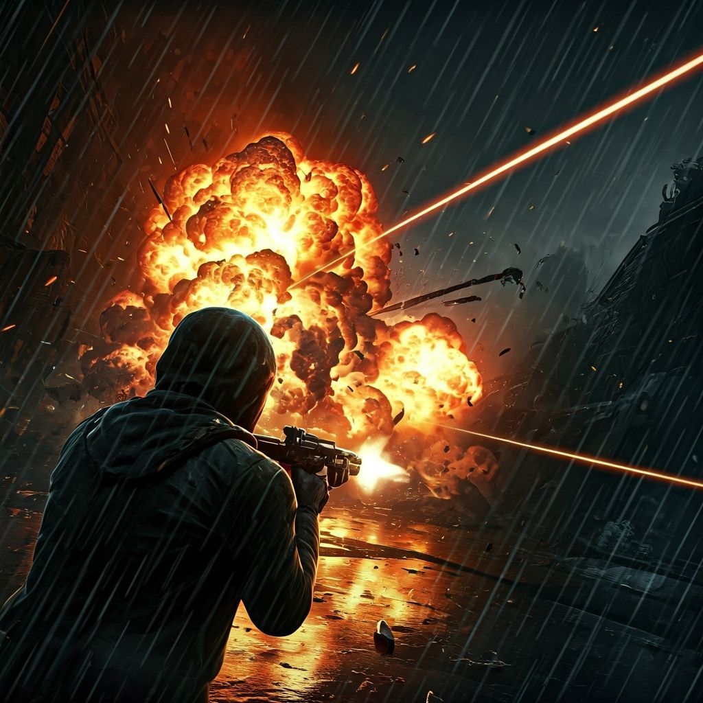 Night Gunfight in Rain-Soaked City