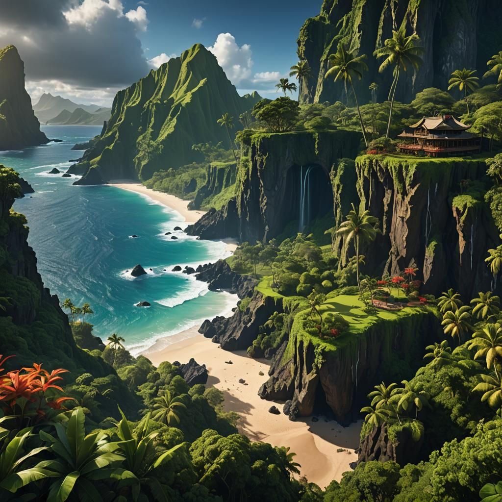 Detailed Matte Painting of a Hawaiian Landscape