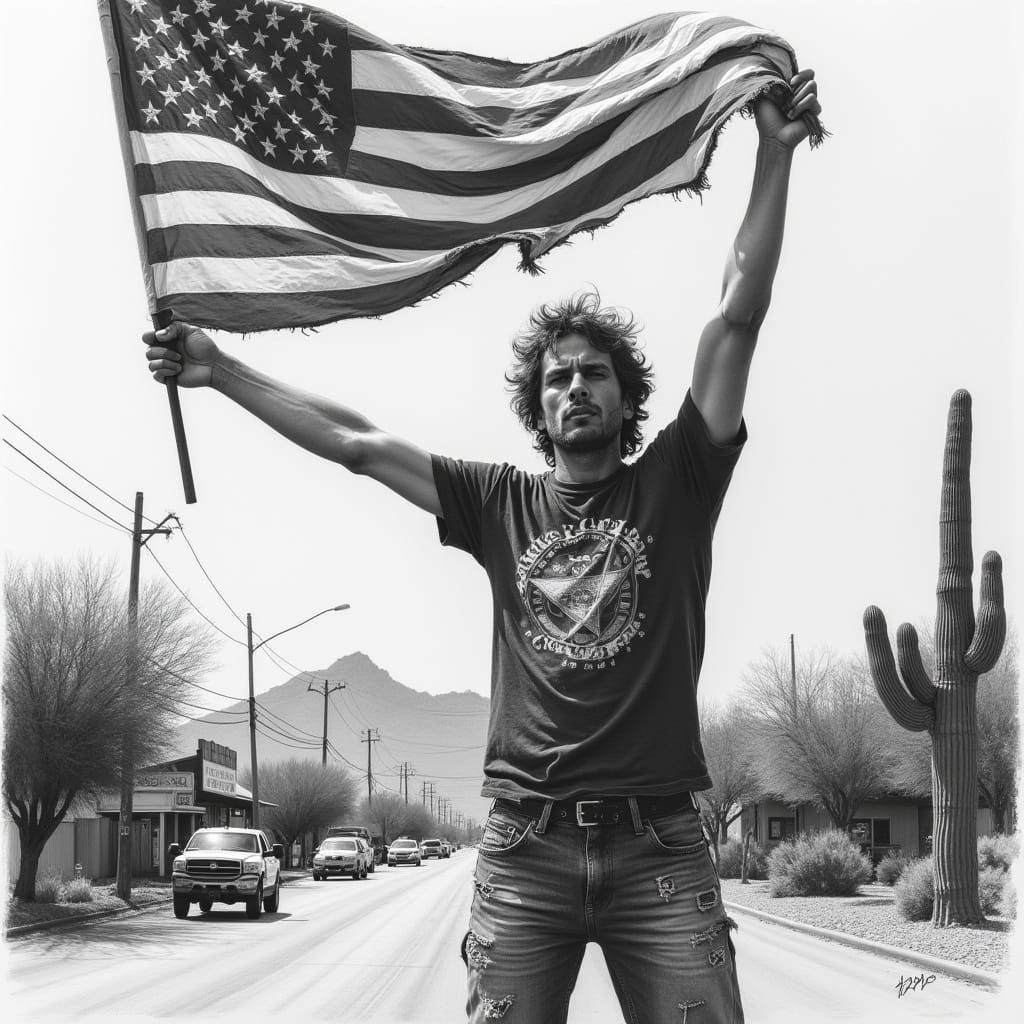 American Flag Bearer on Tucson Streets