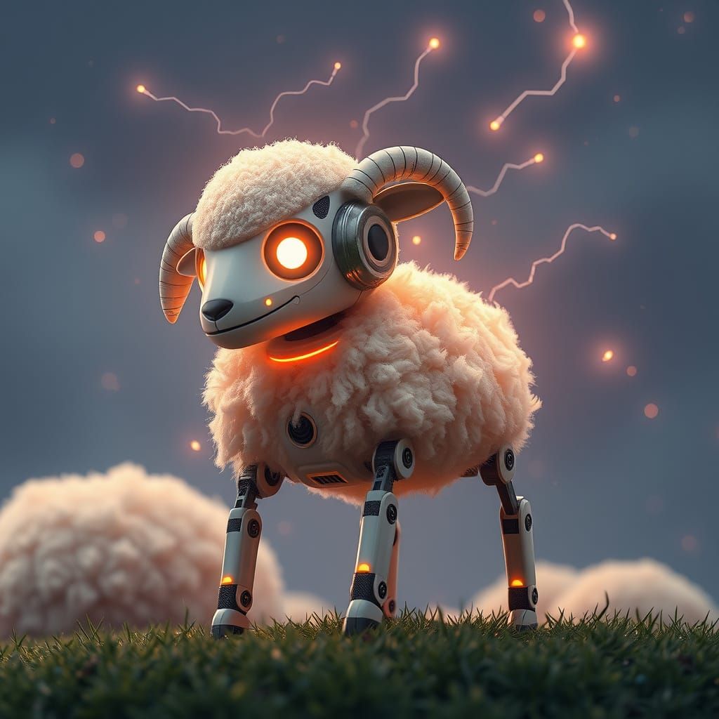 Cyberpunk Robot Envisions Flock of Virtual Sheep