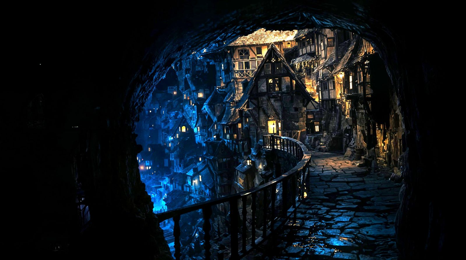 Medieval Tunnel Cityscape at Night