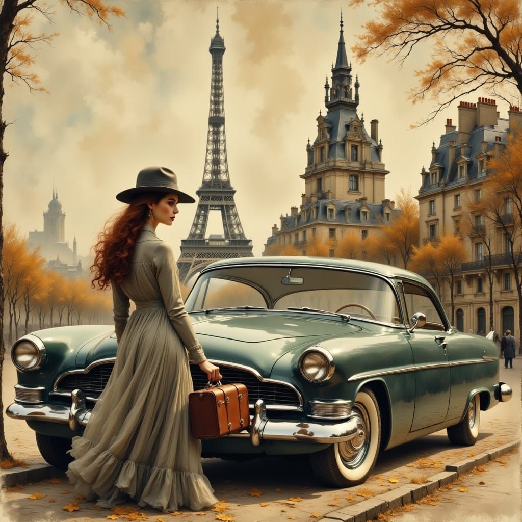 Parisian Woman in Impressionistic Vintage Photography Style