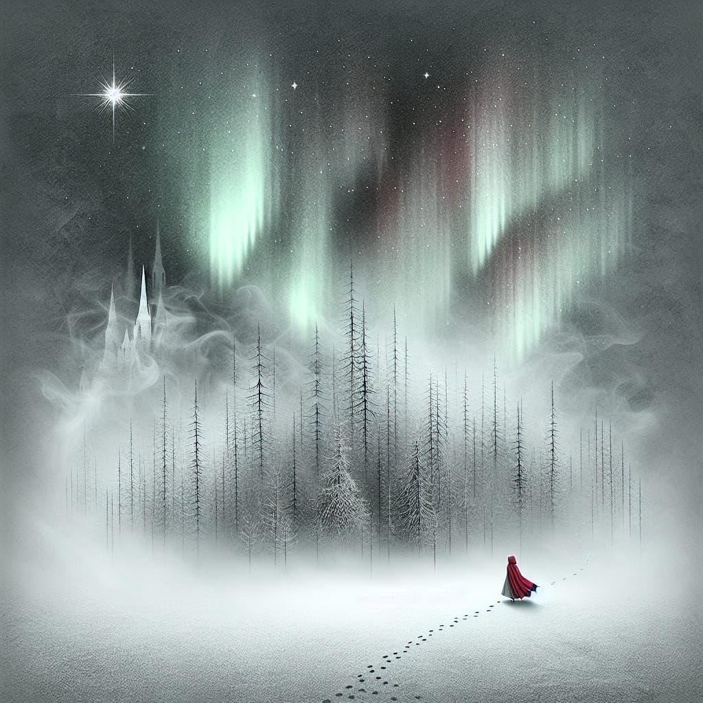 Little Red Riding Hood Amidst the Northern Lights