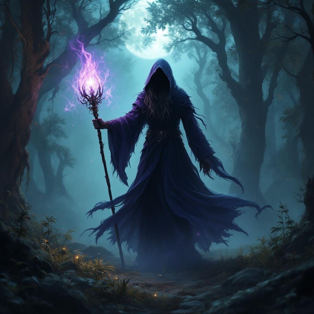 Enchantress in Misty Forest: Fantasy Art