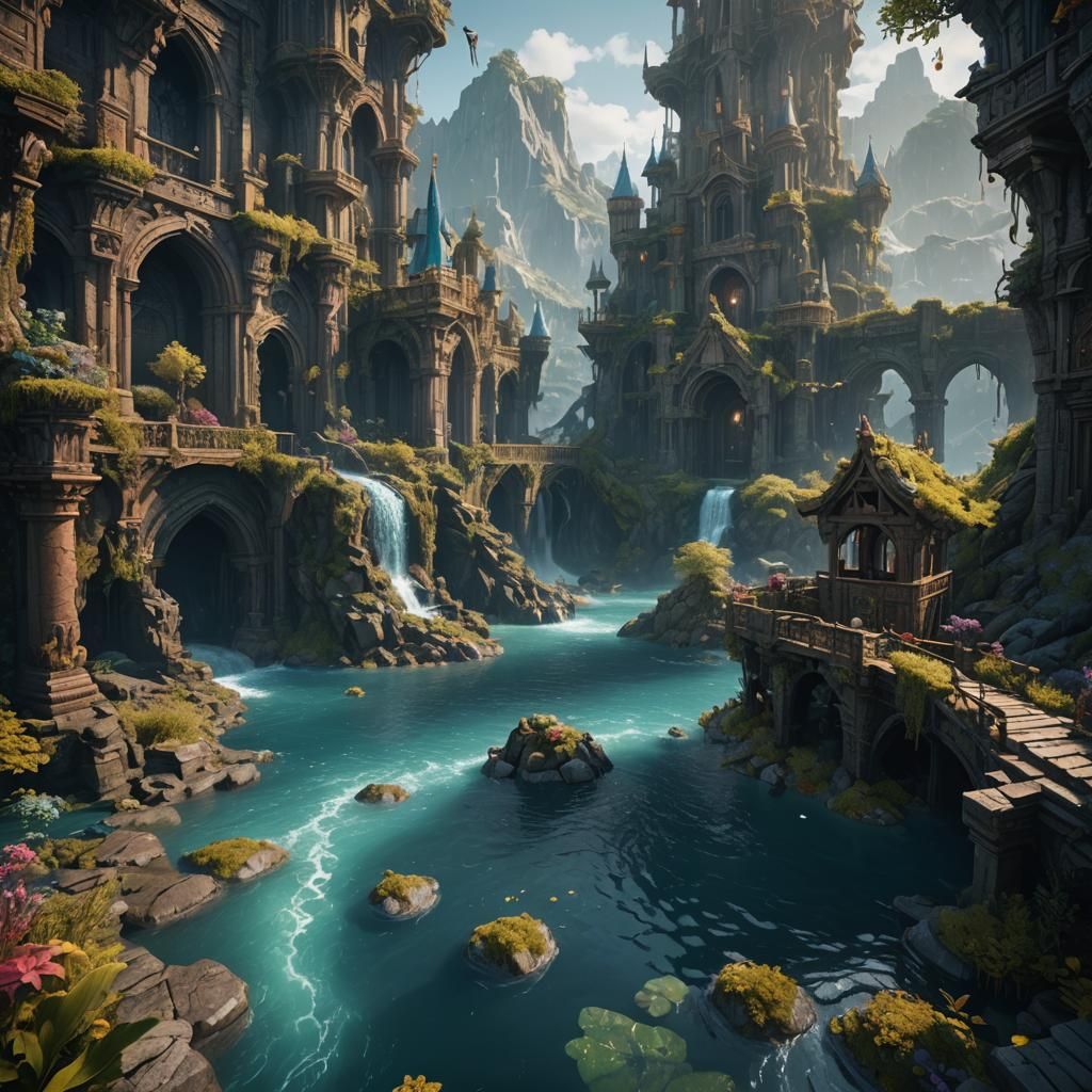 Fantastical Water in Detailed Matte Painting Style