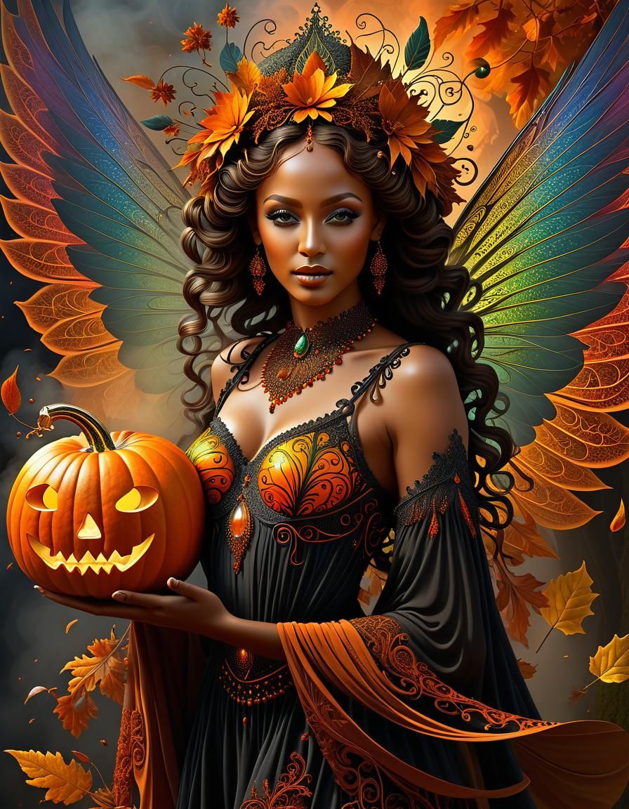 Autumn Fairy with Swirling Smoke: Gothic Fantasy Art