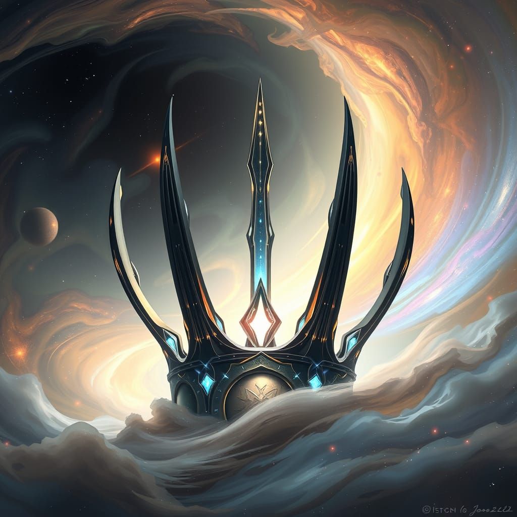 Glowing, Metallic Crown Emerges from Celestial Nebula