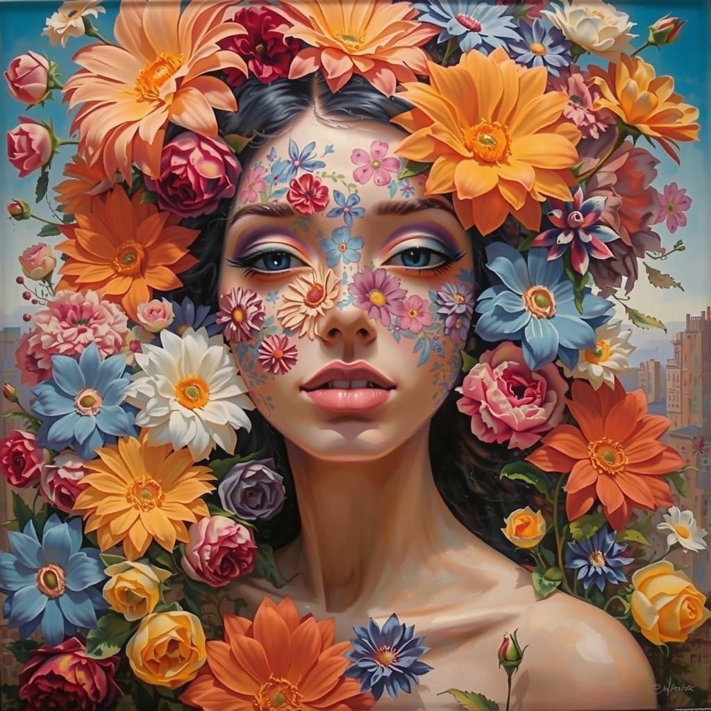 Woman with Roses: Eclectic Montage Portrait