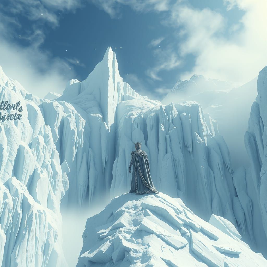 Heroic Ice Queen at Frozen Waterfall in 8K