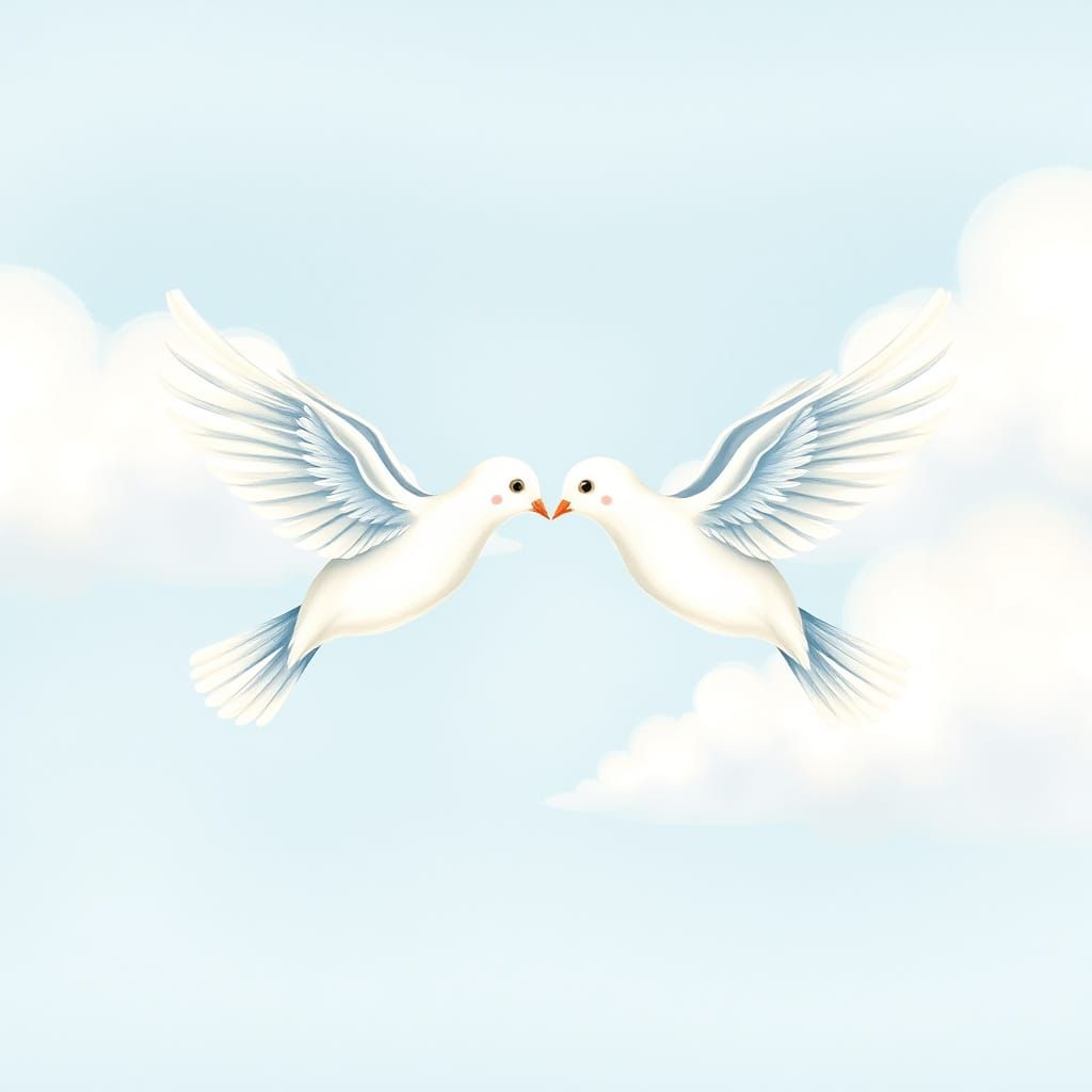 A pair of doves fly together.