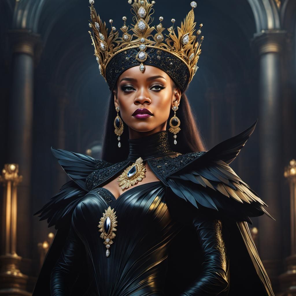 Rihanna as Dark Queen in Diamond Crown, Digital Painting