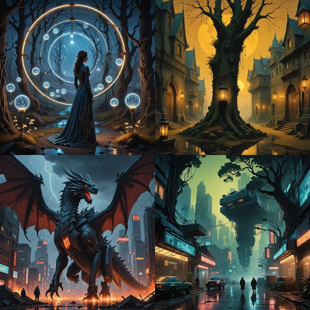 Surreal Cityscape in Snowy Atmosphere, Digital Matte Paintin...