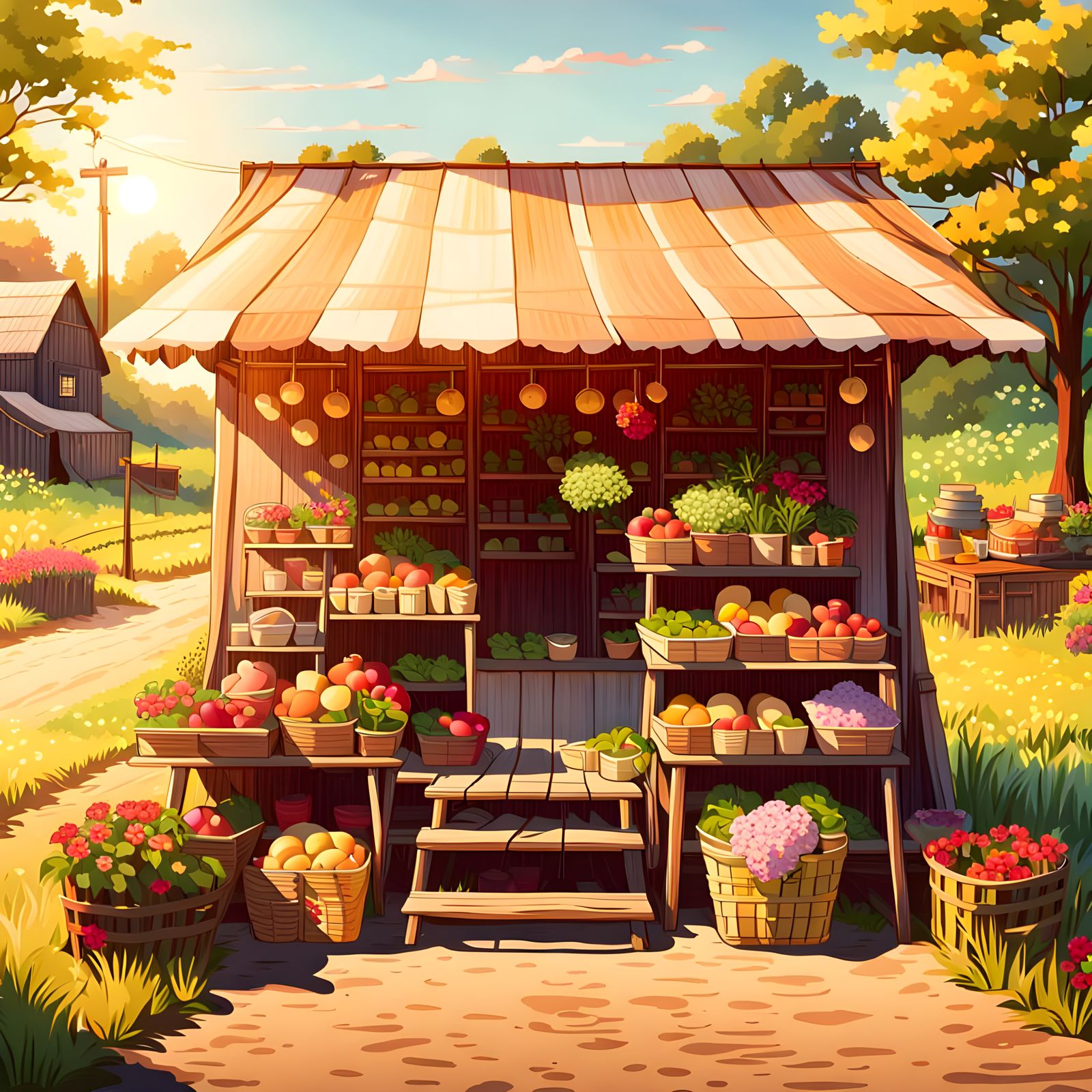 Picturesque Farmstand Overflowing with Fresh Produce