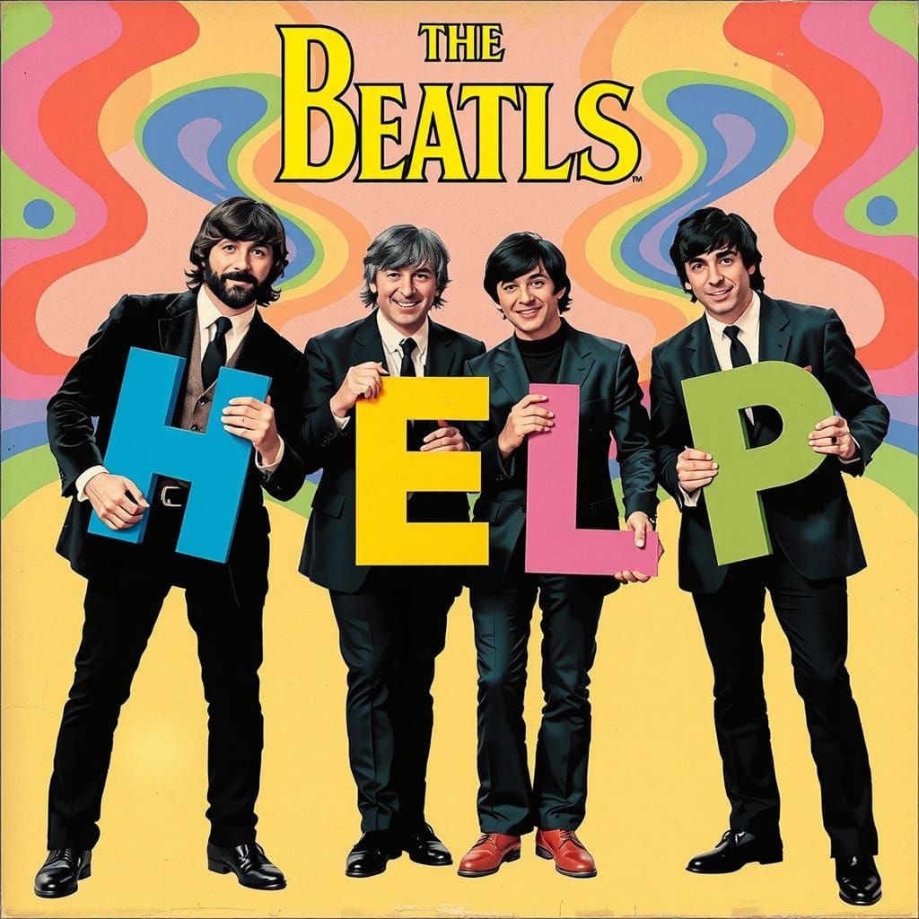 Victorian Letters H E L P in Psychedelic Pop Art Style