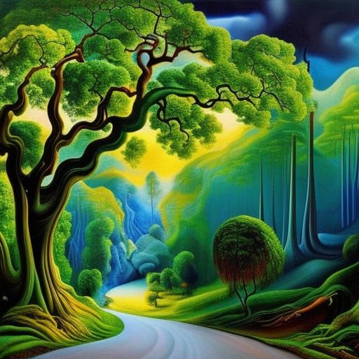 Sleeping Dragon in Blue Forest: Surrealist Matte Painting