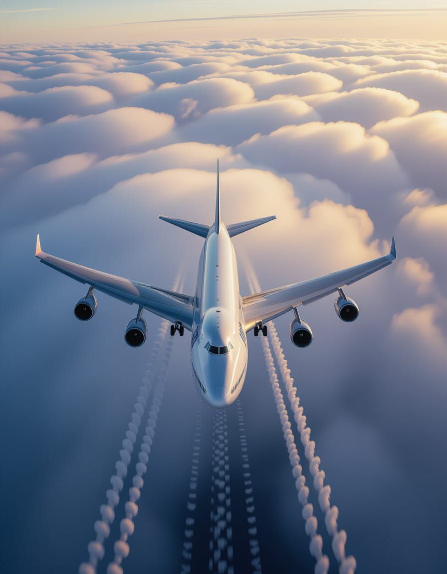Boeing 747 Streaks Towards Camera in Cinematic Aerial Shot