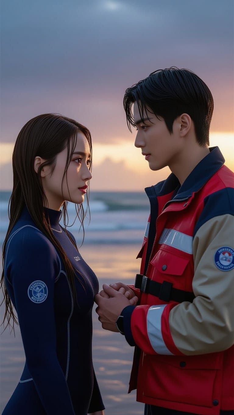 Cinematic Beach Rescue Scene with Emotional Connection