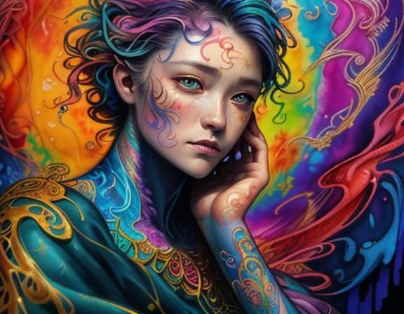 Fantasy Woman Portrait in Watercolor Style