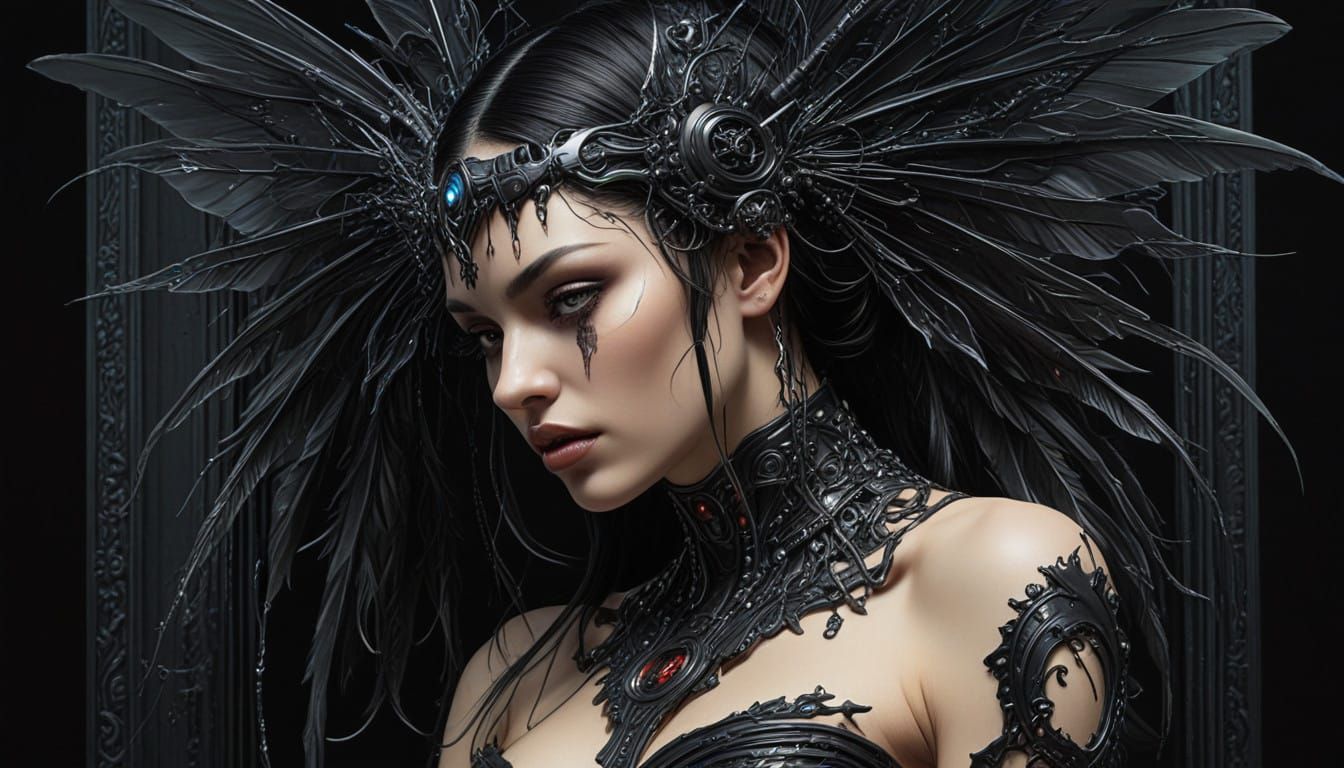 Cyberpunk Fairy Girl with Cybernetic Embroideries