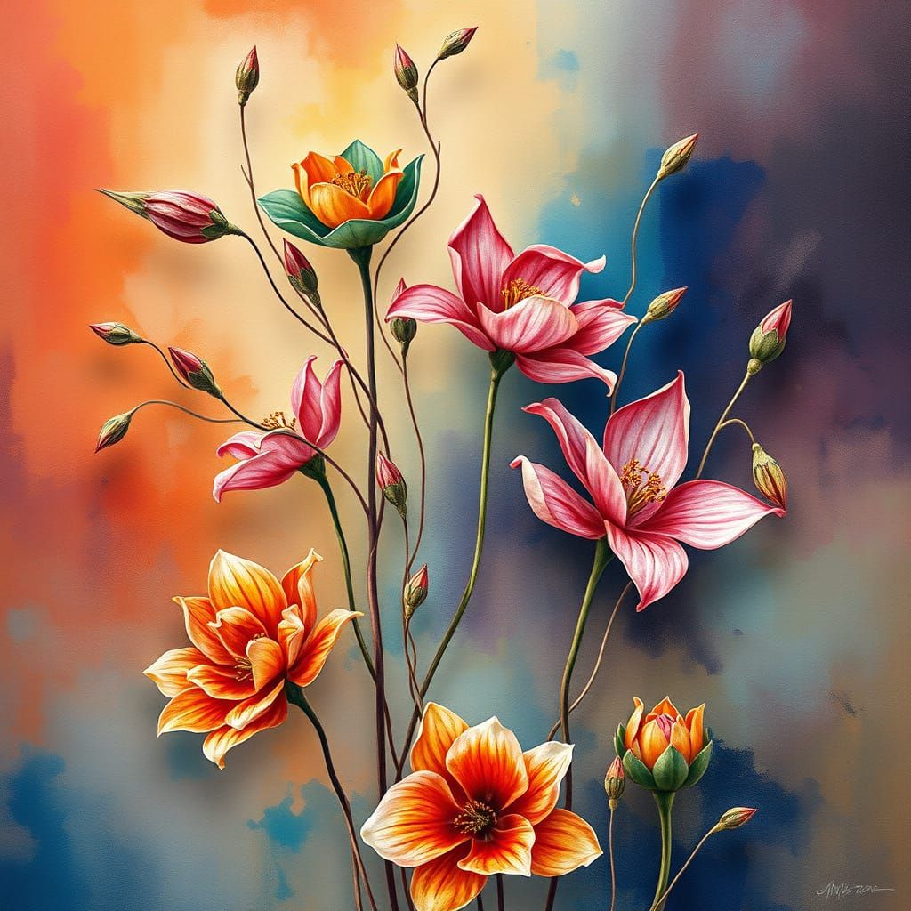 Surreal Watercolor Tapestry with Dreamlike Florals