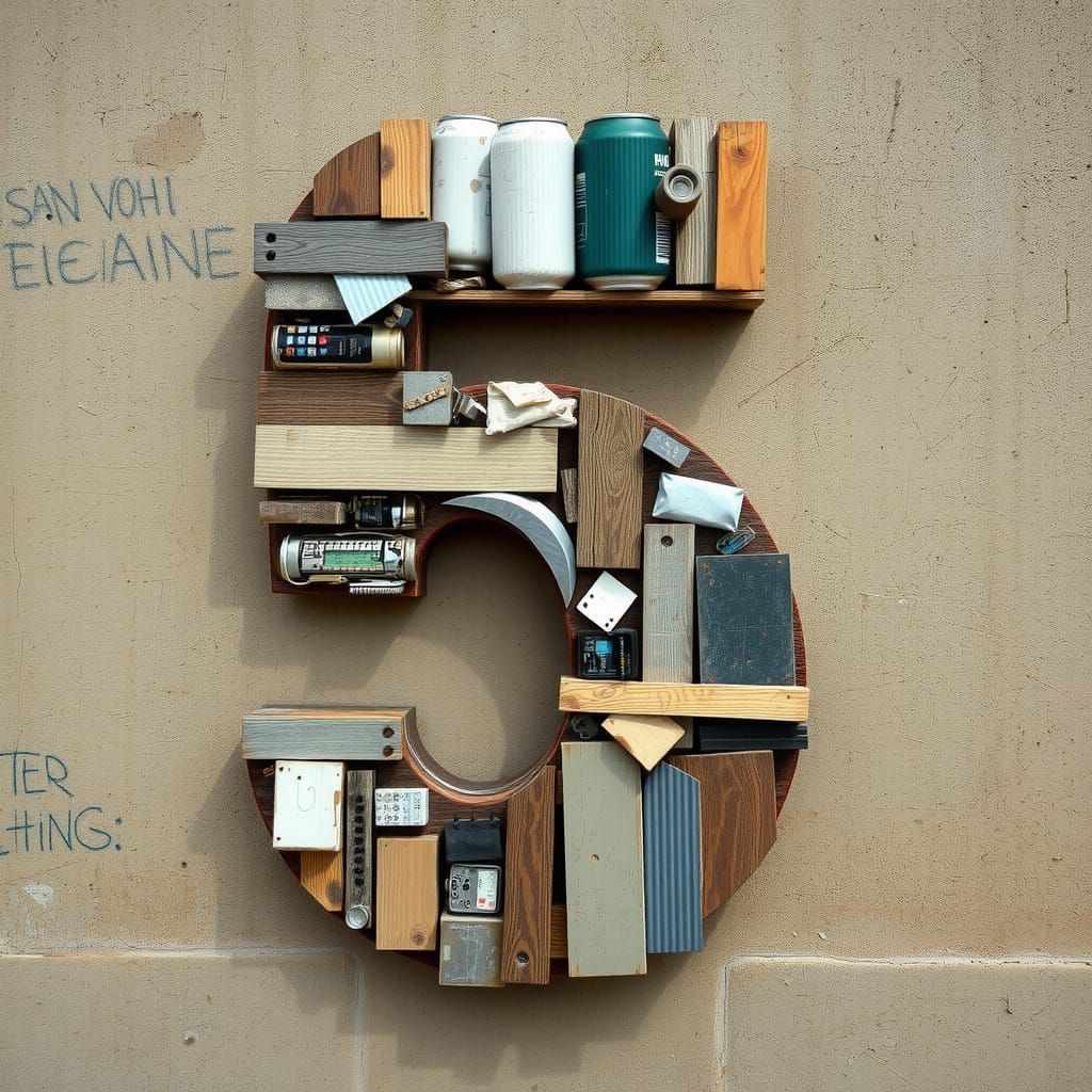 Oversized Recycled Material Sculpture of Number 5