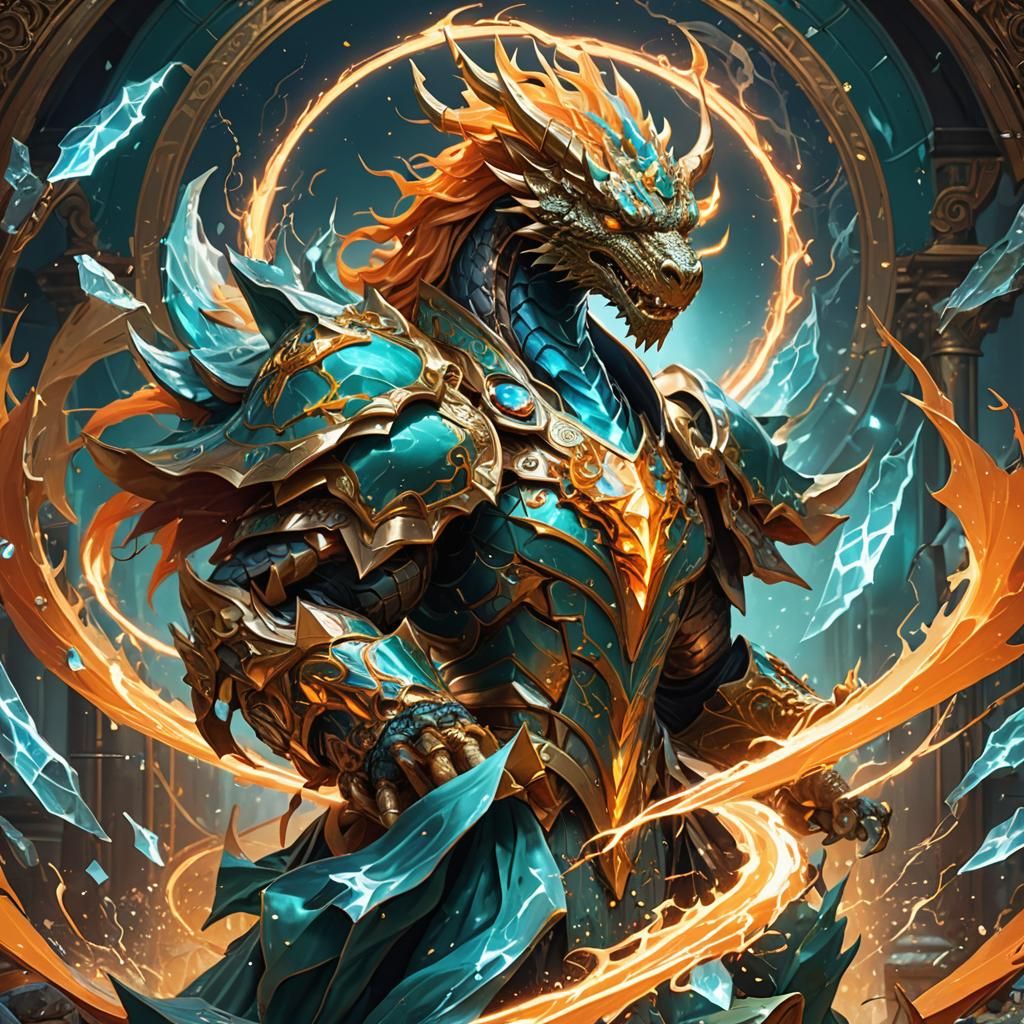 Wizard Conjures Lightning Dragon with Gold and Diamonds