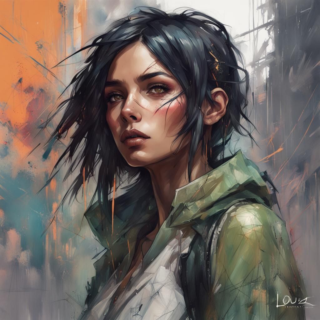 Cyberpunk Girl Portrait in Inkpunk Style