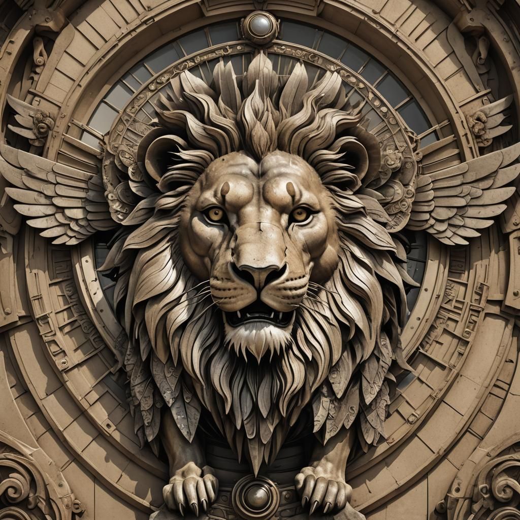 Art Deco Winged Lion Fractal in Telephoto Style