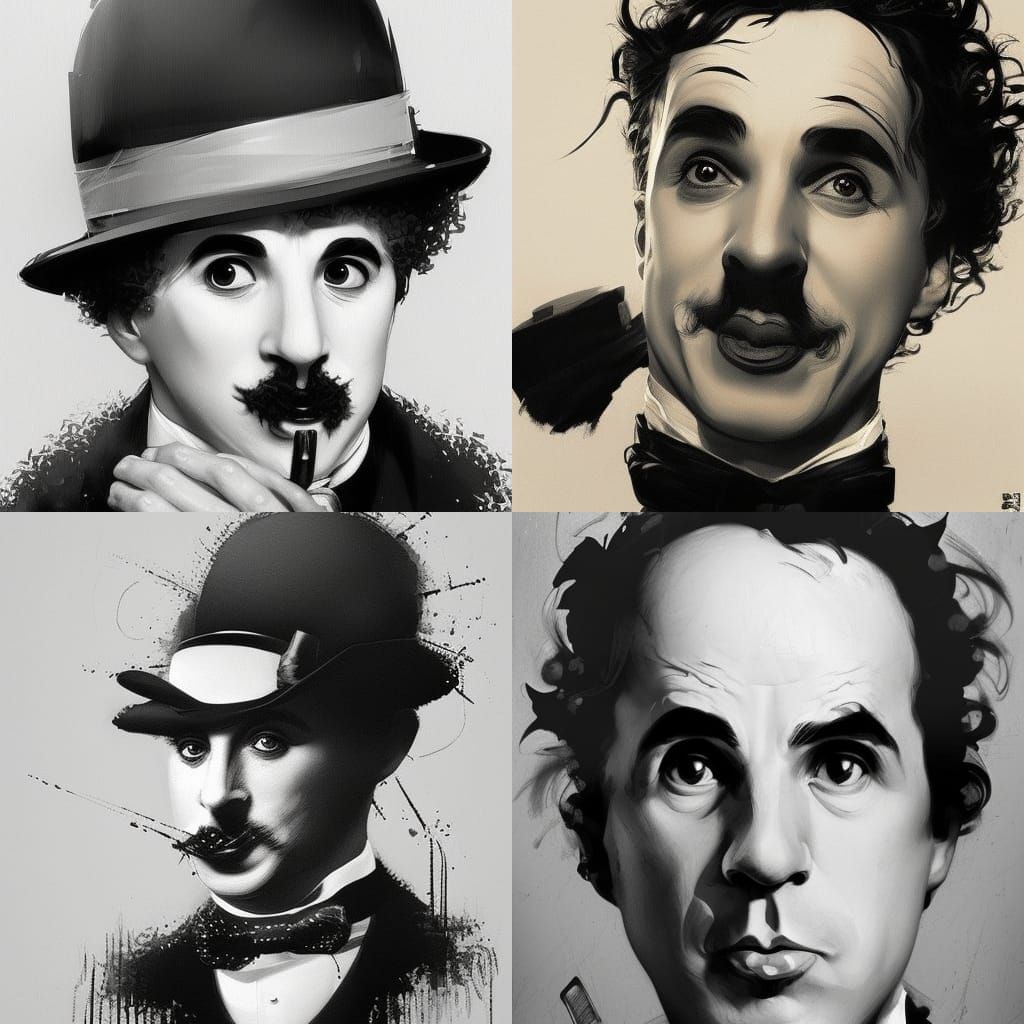 Chaplin Portrait in Black and White, Fuzzy Effect