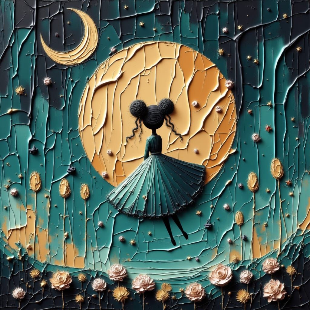 Whimsical Moonfairy Reaching for Starry Sky