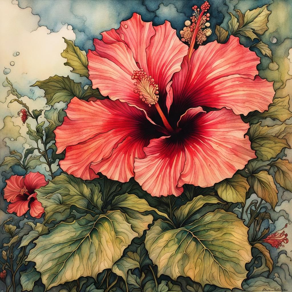 Hibiscus in Flowing Alcohol Ink Style
