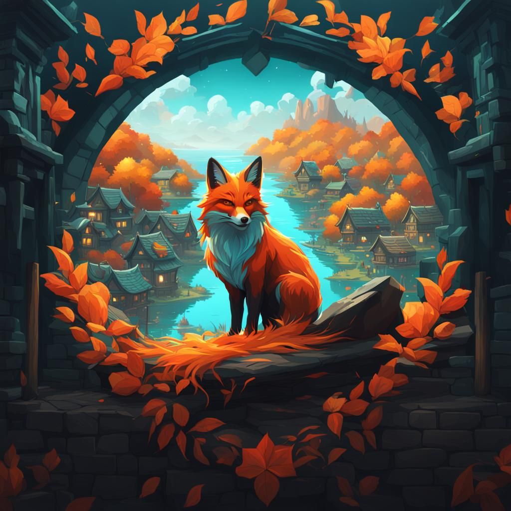 Village Inside Fox Head: Hyperdetailed Concept Art